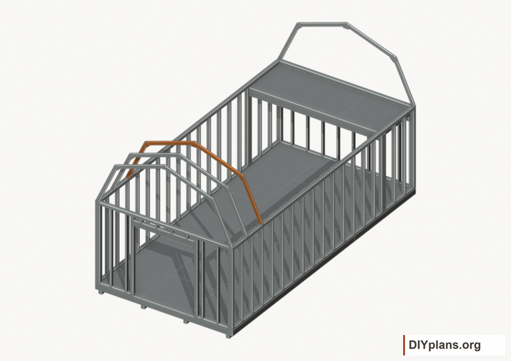 Raise the intermediate 2 roof frame. Current components orange; earlier work gray.