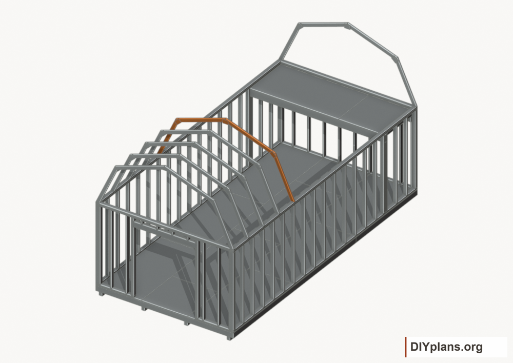 Raise the intermediate 4 roof frame. Current components orange; earlier work gray.