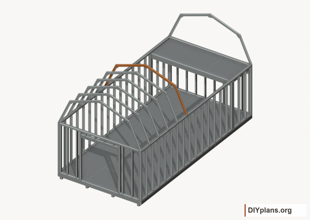 Raise the intermediate 5 roof frame. Current components orange; earlier work gray.