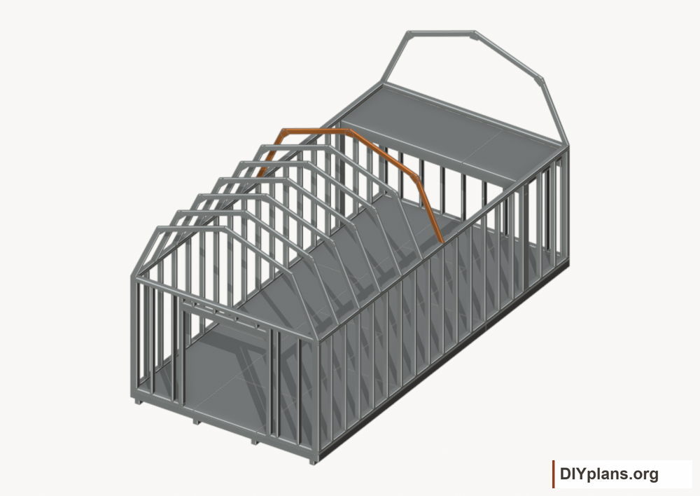 Raise the intermediate 6 roof frame. Current components orange; earlier work gray.