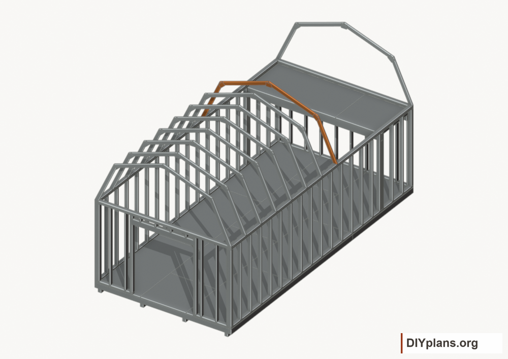 Raise the intermediate 7 roof frame. Current components orange; earlier work gray.