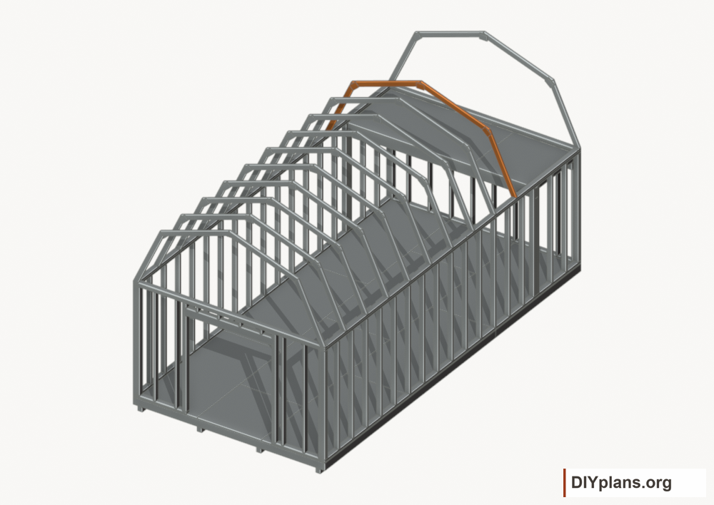 Raise the intermediate 9 roof frame. Current components orange; earlier work gray.