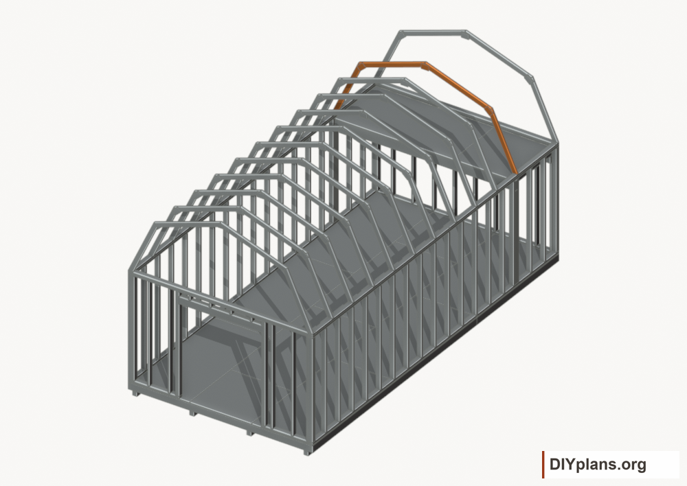 Raise the intermediate 10 roof frame. Current components orange; earlier work gray.