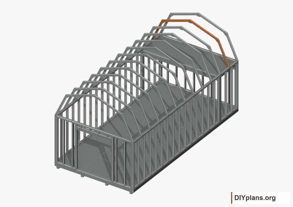 Raise the intermediate 11 roof frame. Current components orange; earlier work gray.