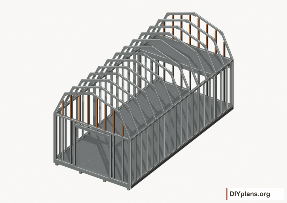 Fit the perpendicular gable infill. Current components orange; earlier work gray.