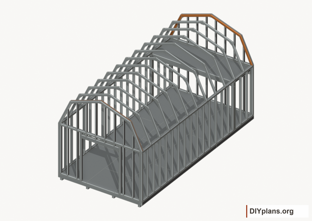 Fit the inner end rafters. Current components orange; earlier work gray.