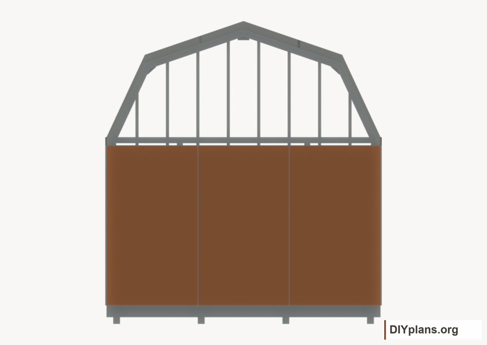 Fasten the rear wall siding. Current components orange; earlier work gray.