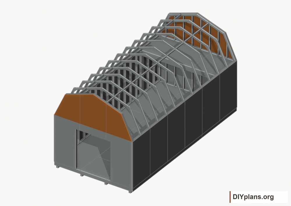 Fit the gable siding panels. Current components orange; earlier work gray.