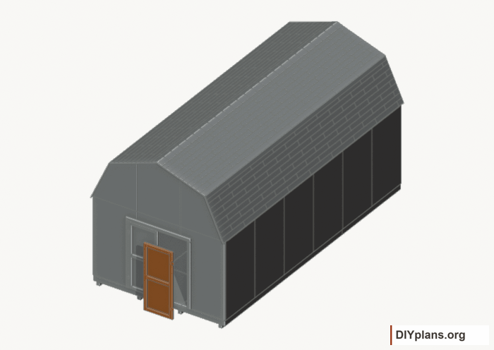 Build and hang the right door. Current components orange; earlier work gray. Movement.