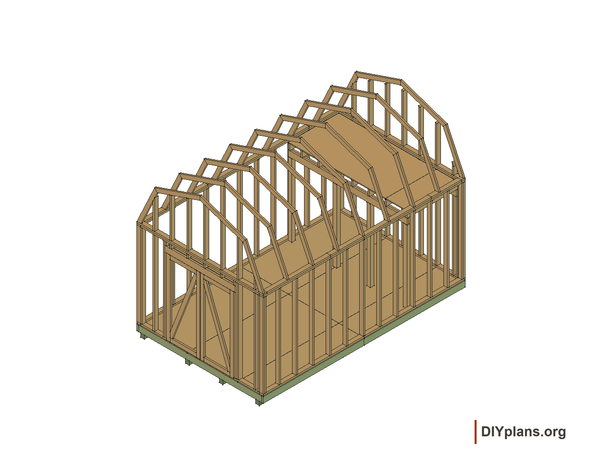 10 by 16 foot gambrel shed, framing and loft
