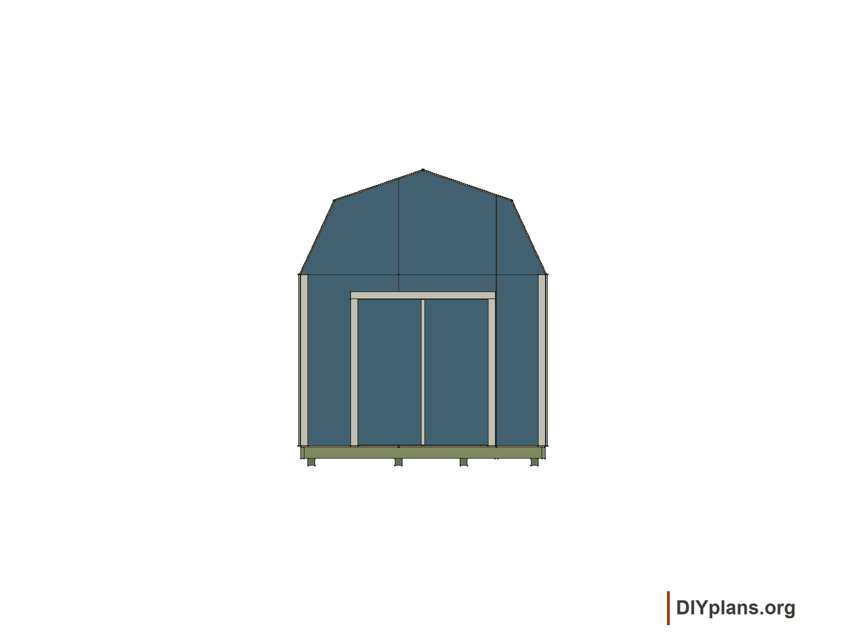10 by 16 foot gambrel shed, front elevation