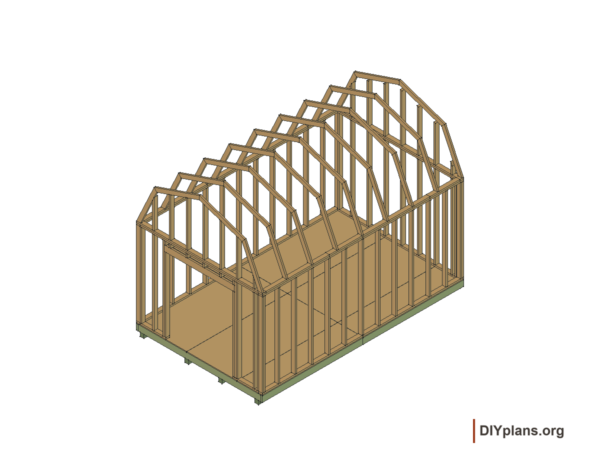 10 by 16 foot gambrel shed, gable studs