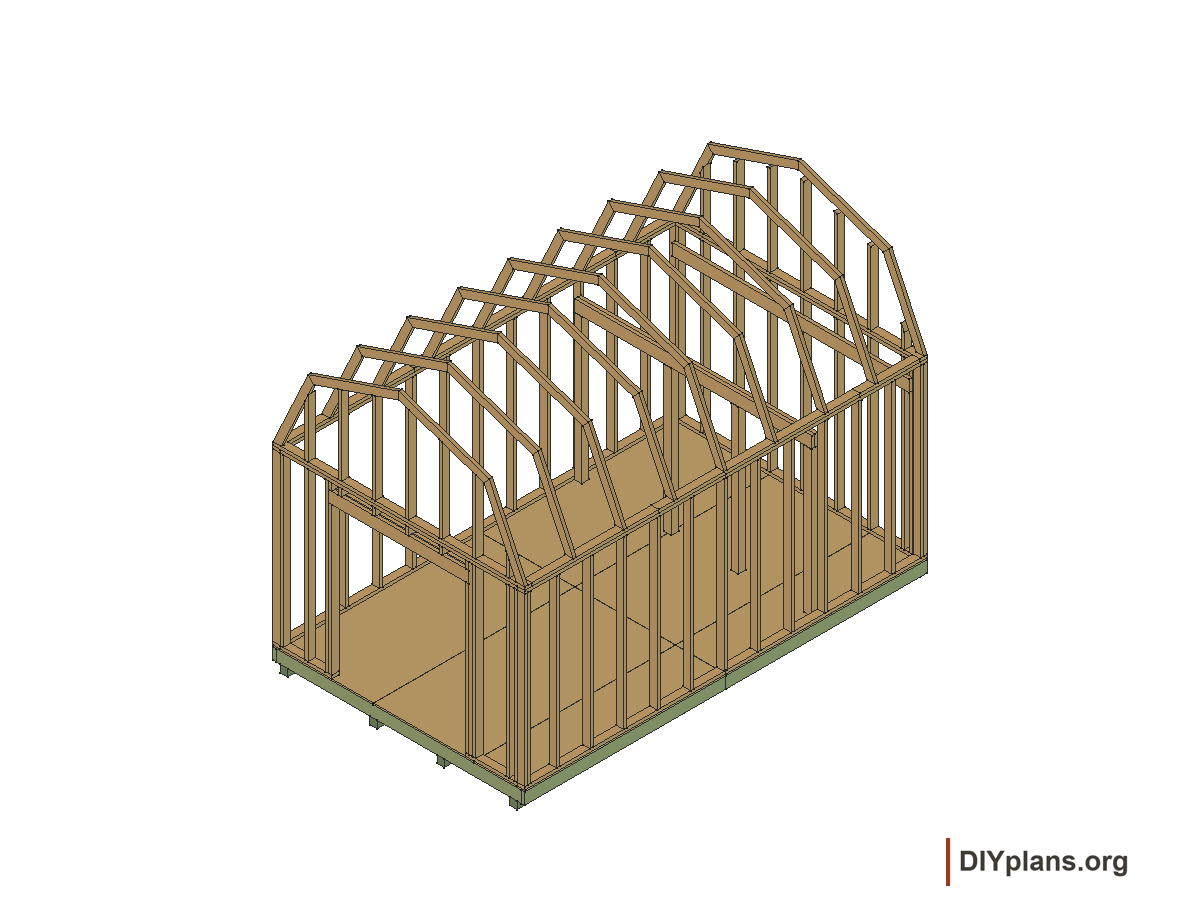 10 by 16 foot gambrel shed, loft posts and supports