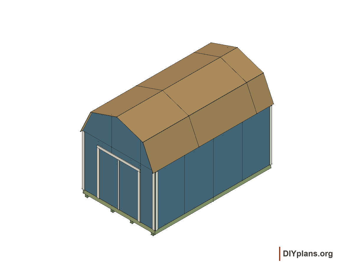 10 by 16 foot gambrel shed, door stops and exterior trim