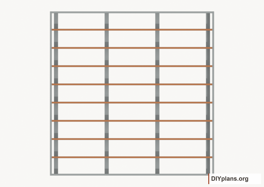Install the floor joists. Current components orange; earlier work gray.