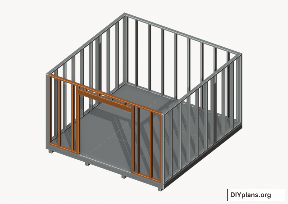 Assemble and raise the front wall. Current components orange; earlier work gray.