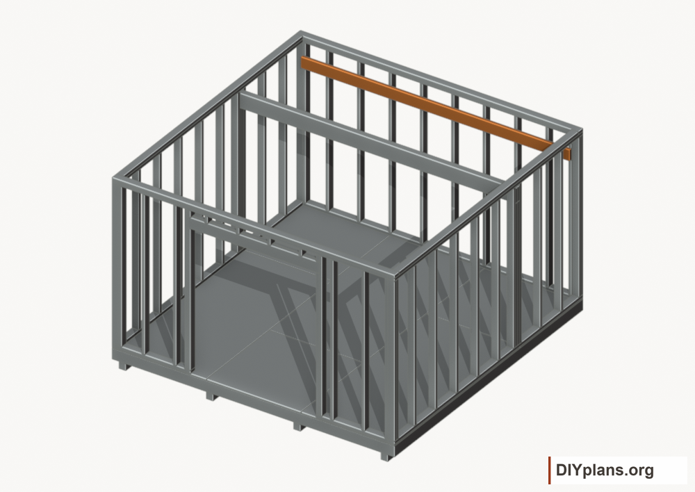 Attach the rear loft ledger. Current components orange; earlier work gray.