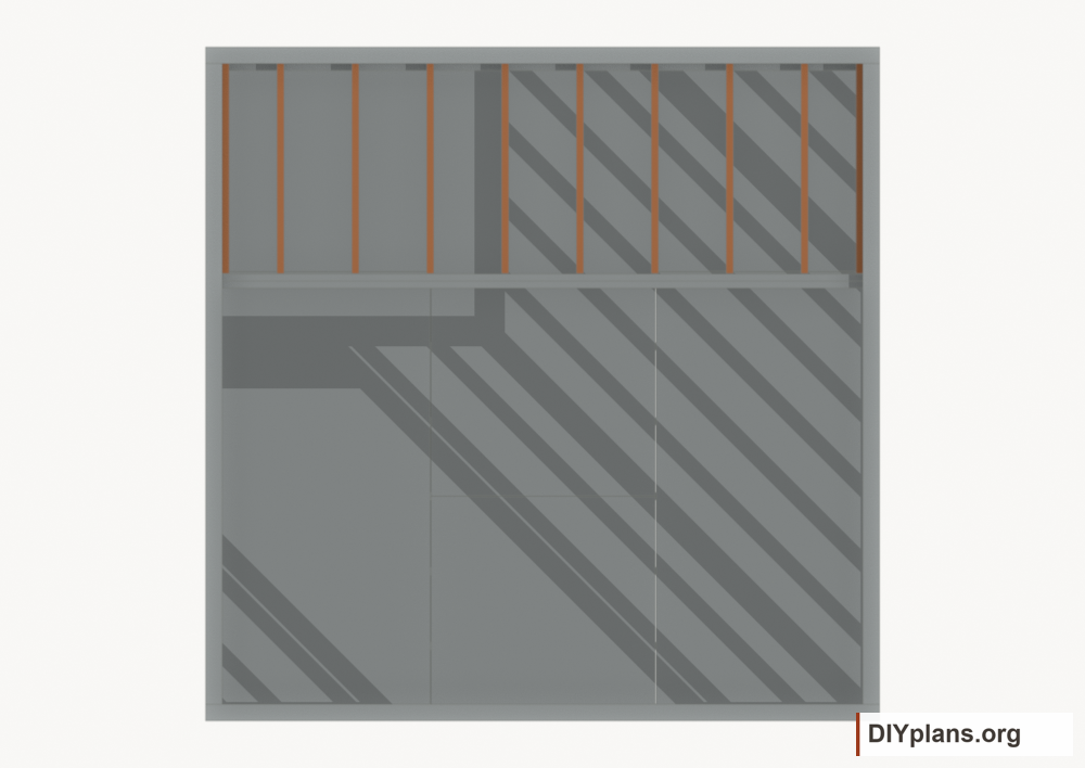 Install the loft joists. Current components orange; earlier work gray.