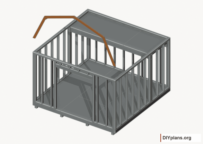 Raise the front end roof frame. Current components orange; earlier work gray. Movement.