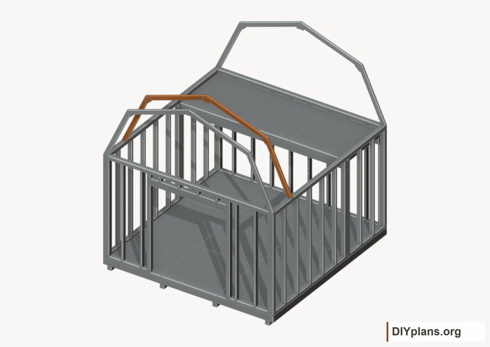 Raise the intermediate 1 roof frame. Current components orange; earlier work gray.