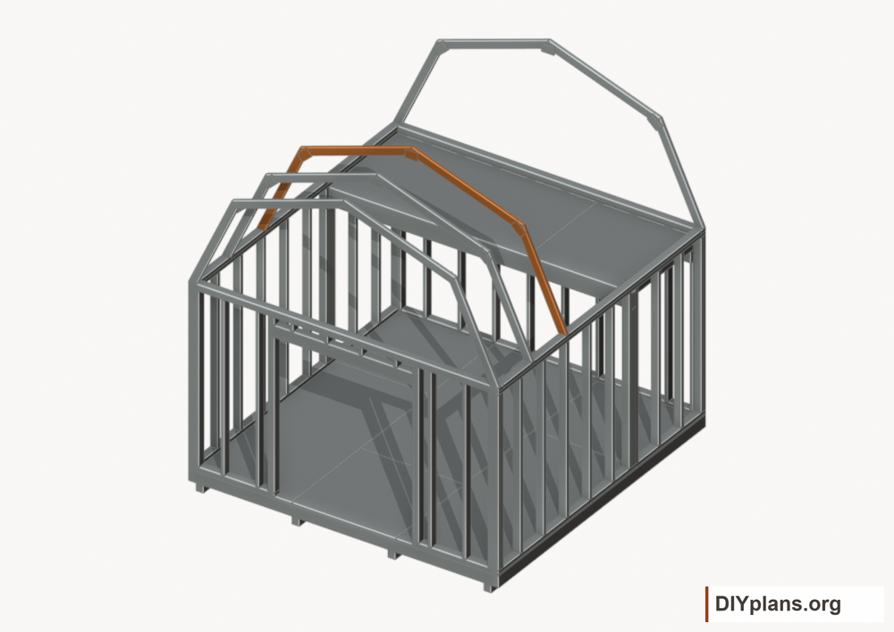 Raise the intermediate 2 roof frame. Current components orange; earlier work gray.