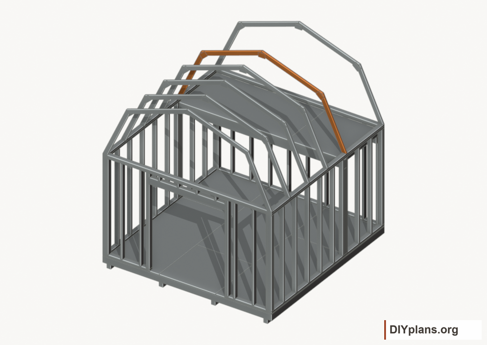 Raise the intermediate 4 roof frame. Current components orange; earlier work gray.