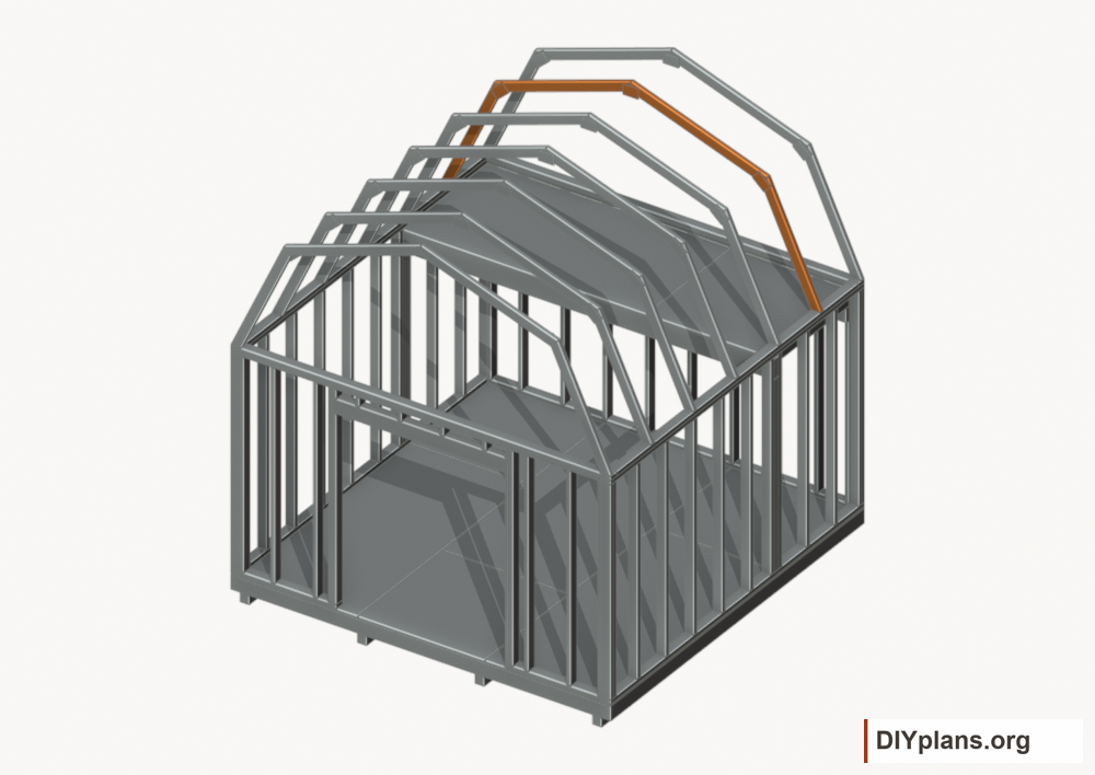 Raise the intermediate 5 roof frame. Current components orange; earlier work gray.