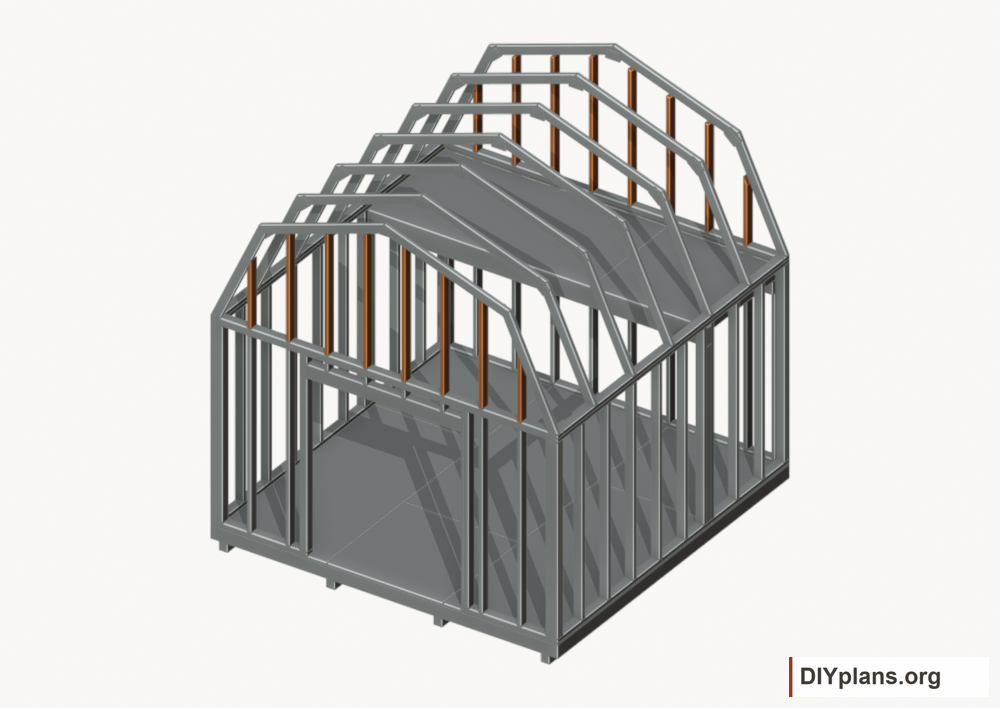 Fit the perpendicular gable infill. Current components orange; earlier work gray.