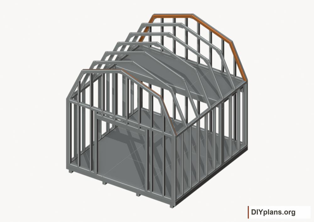 Fit the inner end rafters. Current components orange; earlier work gray.