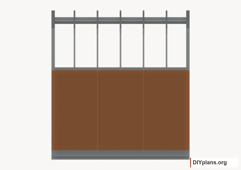 Fasten the left wall siding. Current components orange; earlier work gray.