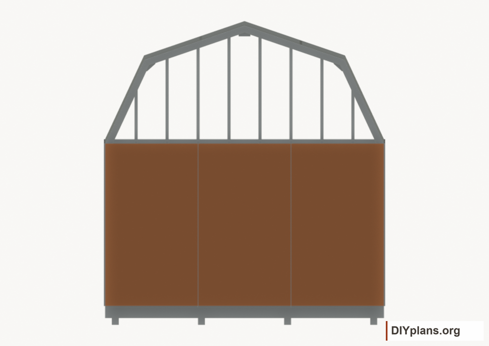 Fasten the rear wall siding. Current components orange; earlier work gray.