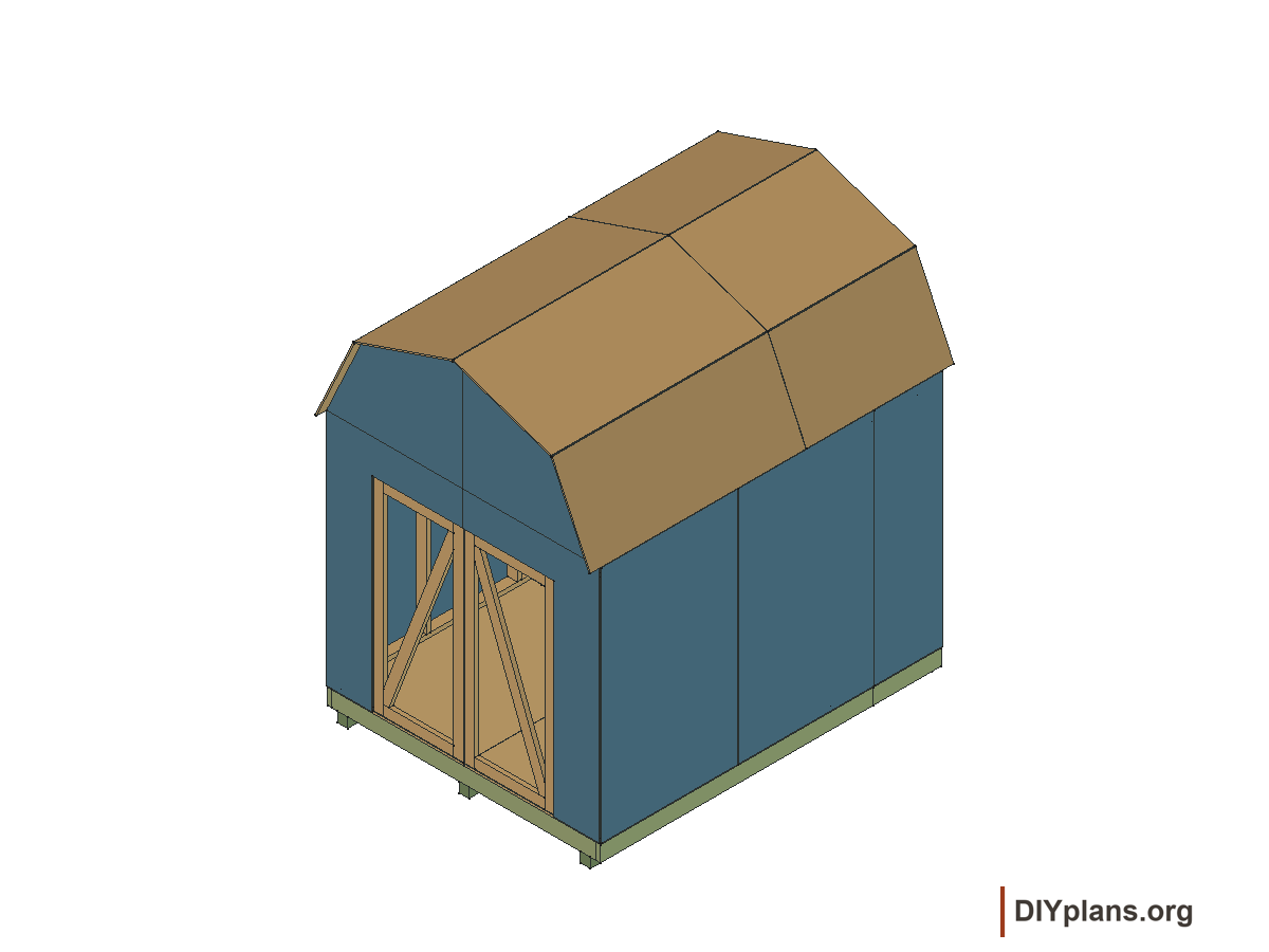 8 by 10 foot gambrel shed, door frames and braces