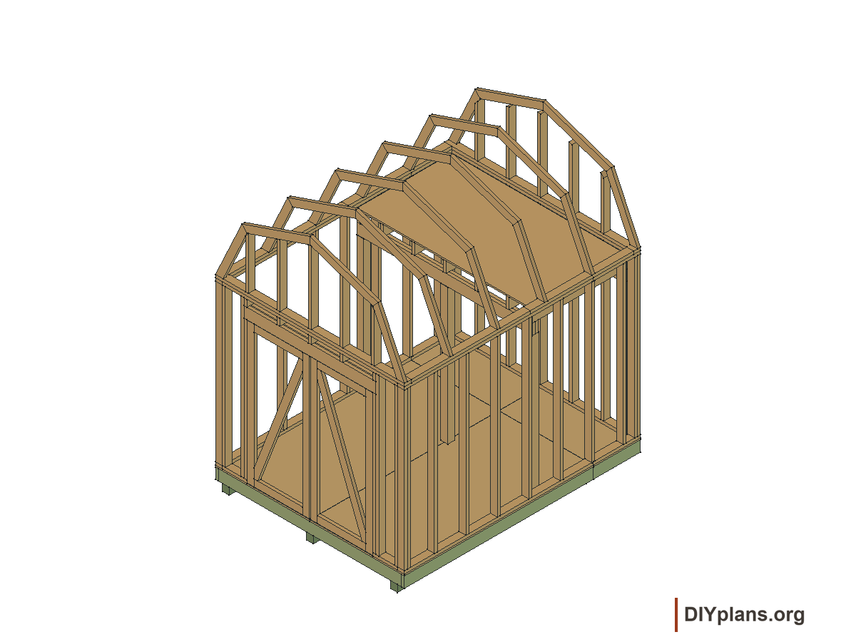 8 by 10 foot gambrel shed, framing and loft