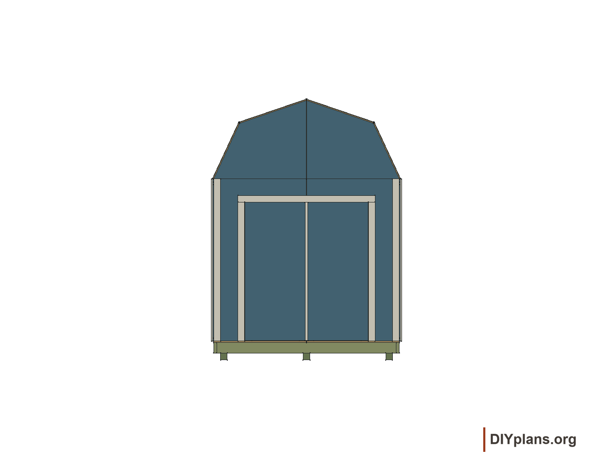 8 by 10 foot gambrel shed, front elevation
