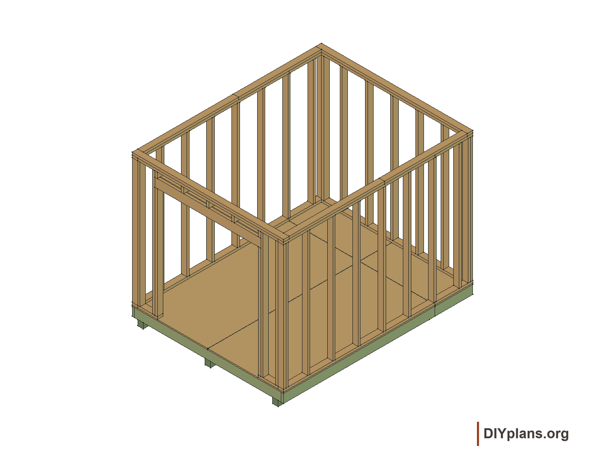 8 by 10 foot gambrel shed, door wall and header