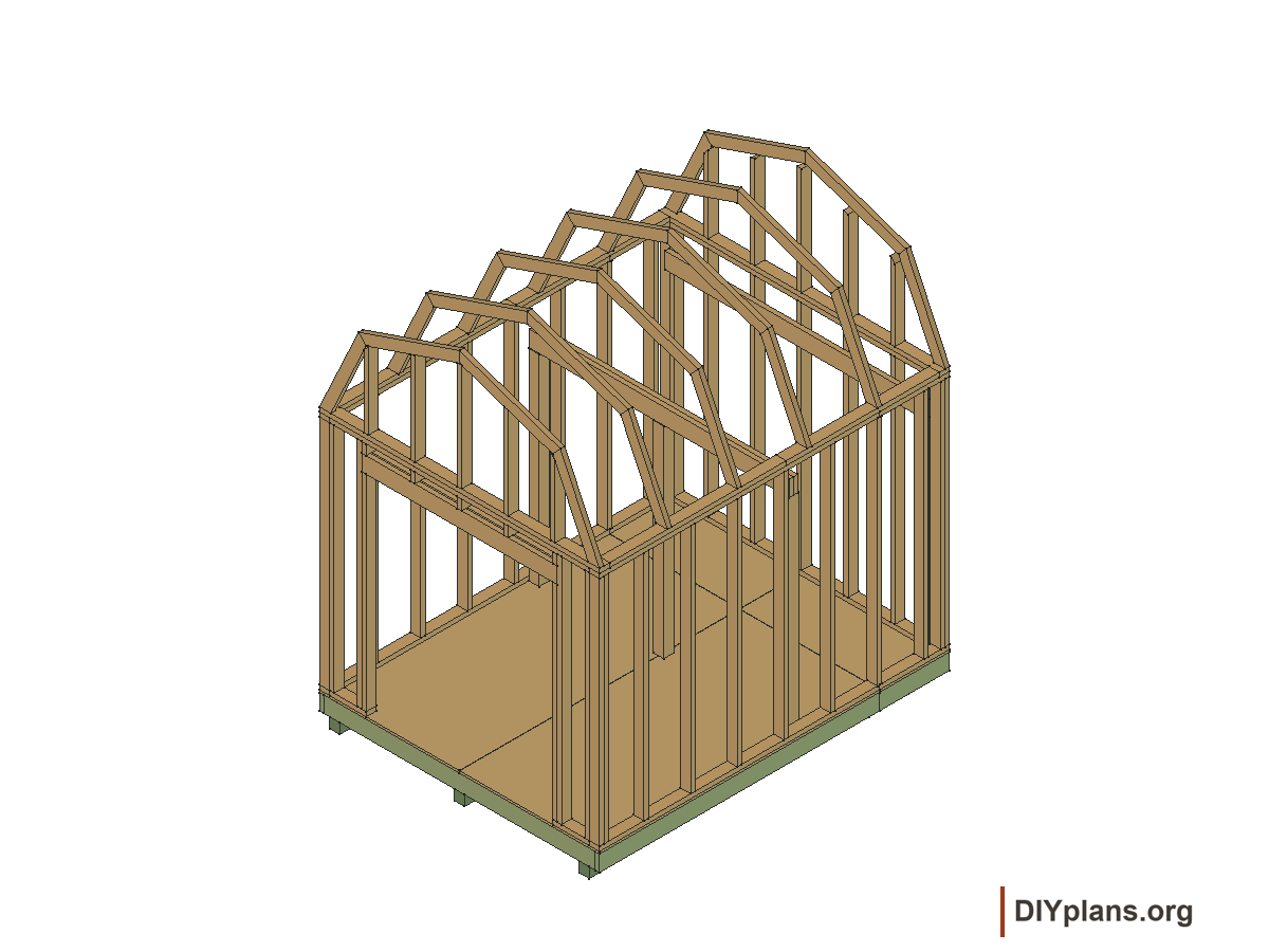 8 by 10 foot gambrel shed, loft posts and supports