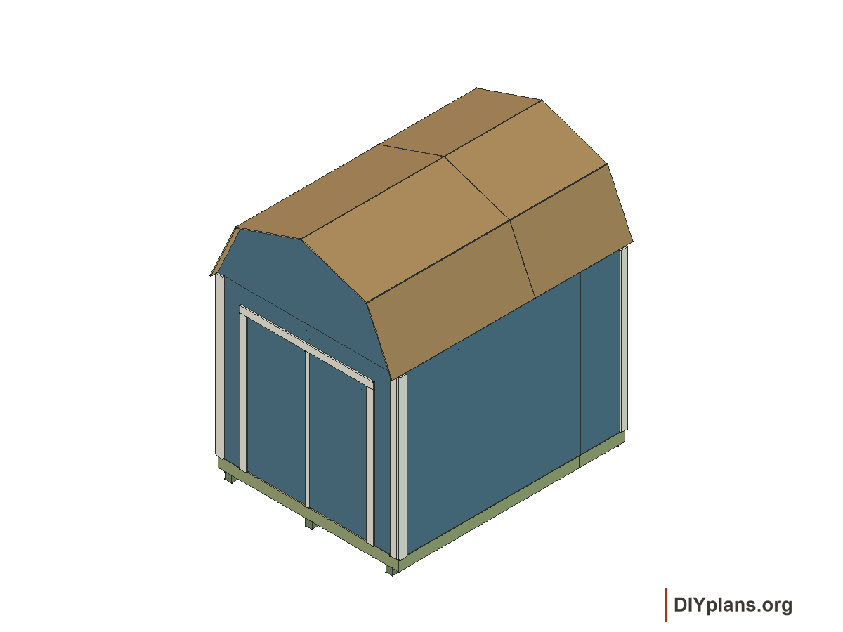 8 by 10 foot gambrel shed, door stops and exterior trim