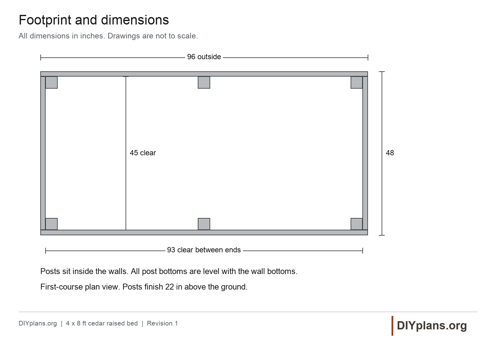 Dimensions view of the raised bed.