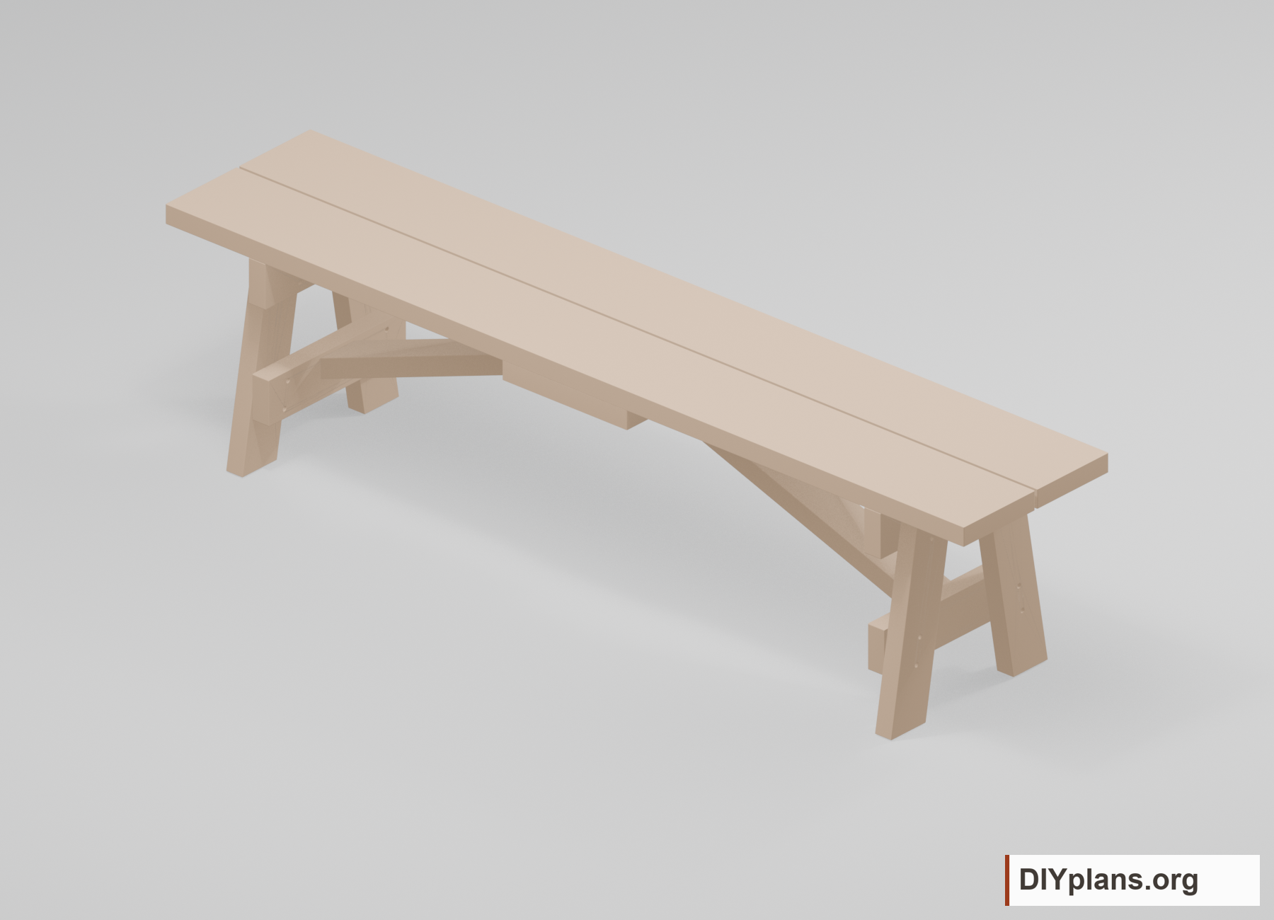 One detached bench with two seat boards and its own braced frame.