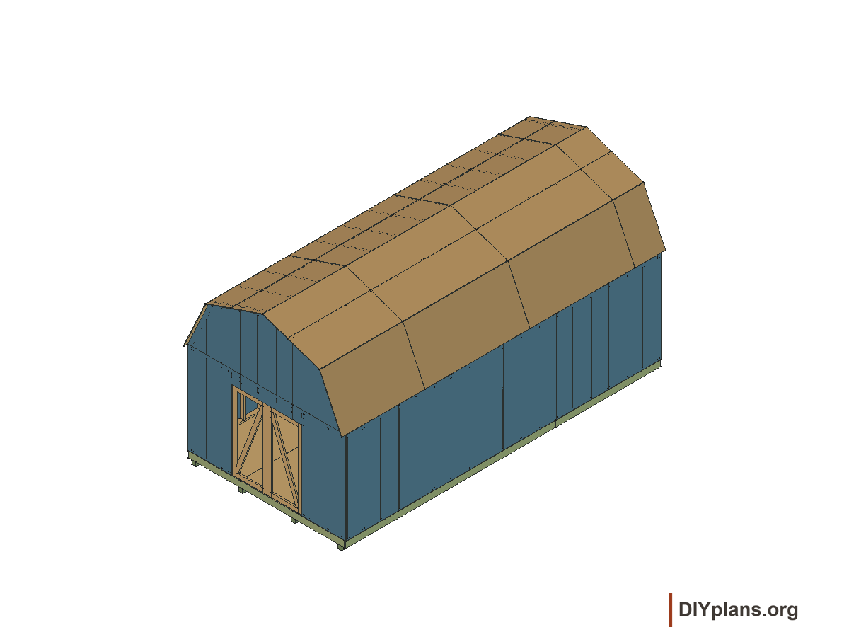 12 by 24 foot gambrel shed, door frames and braces