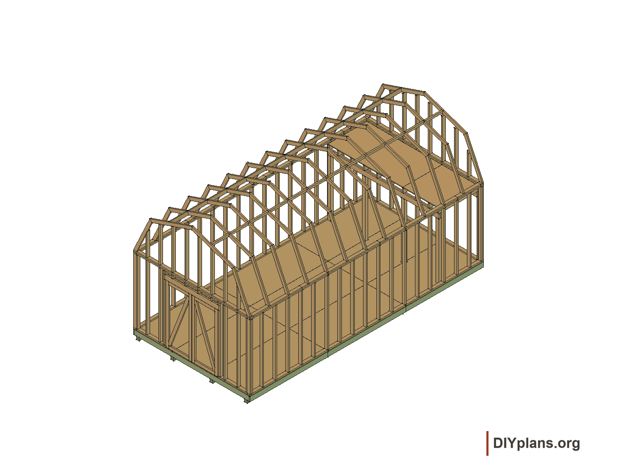 12 by 24 foot gambrel shed, framing and loft