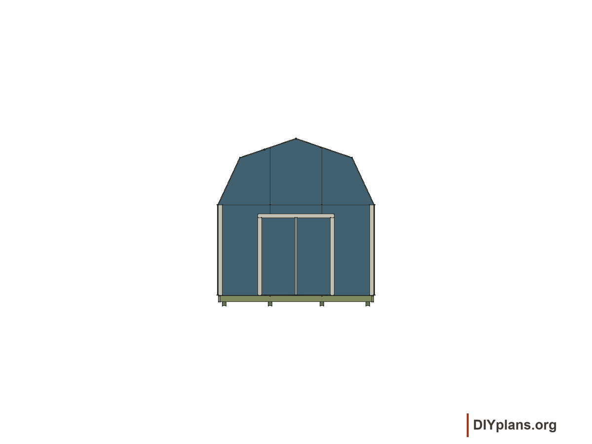 12 by 24 foot gambrel shed, front elevation