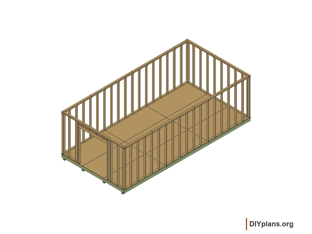 12 by 24 foot gambrel shed, door wall and header