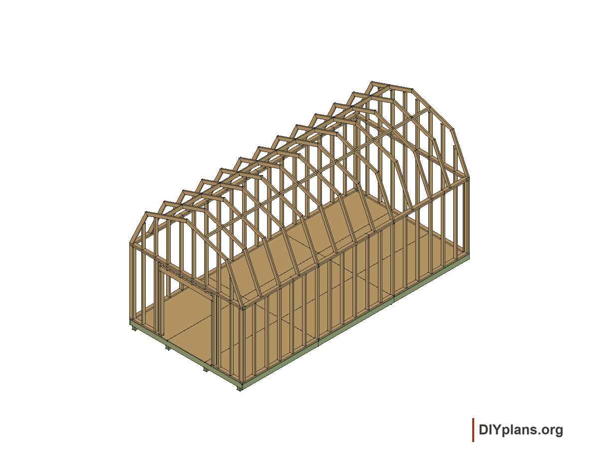 12 by 24 foot gambrel shed, gable studs