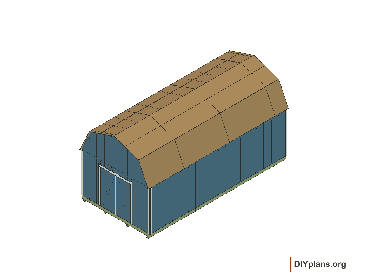 12 by 24 foot gambrel shed, door stops and exterior trim