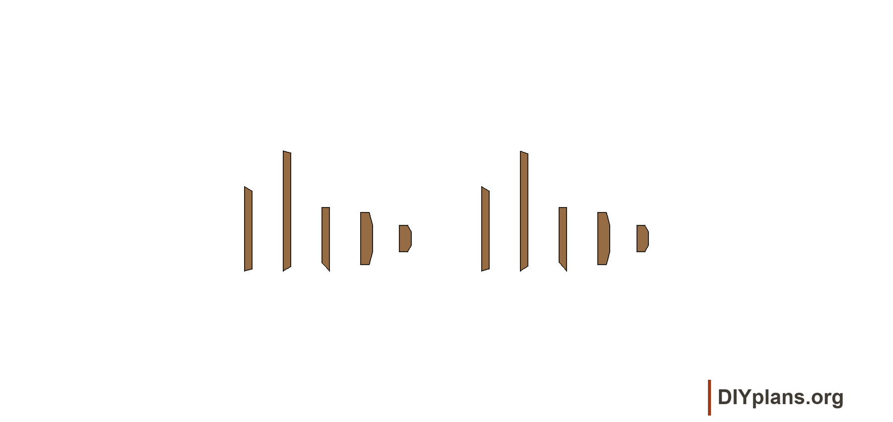 Preserved cutting-pattern view. Resolved A-E masters are on the left; printed comparisons are on the right. Each set reads A, B, C, D, E from left to right.