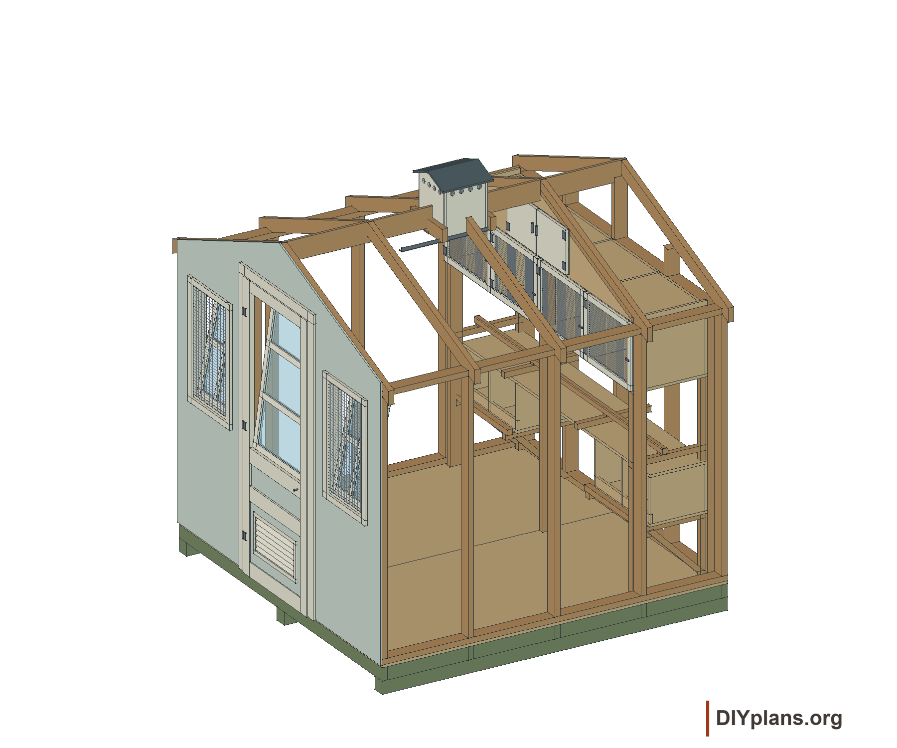Bantam house cutaway showing the framing and interior.