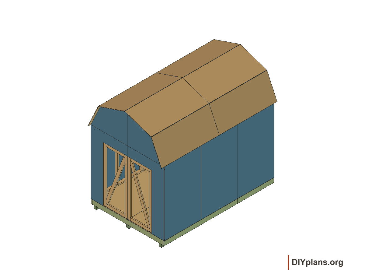 8 by 12 foot gambrel shed, door frames and braces
