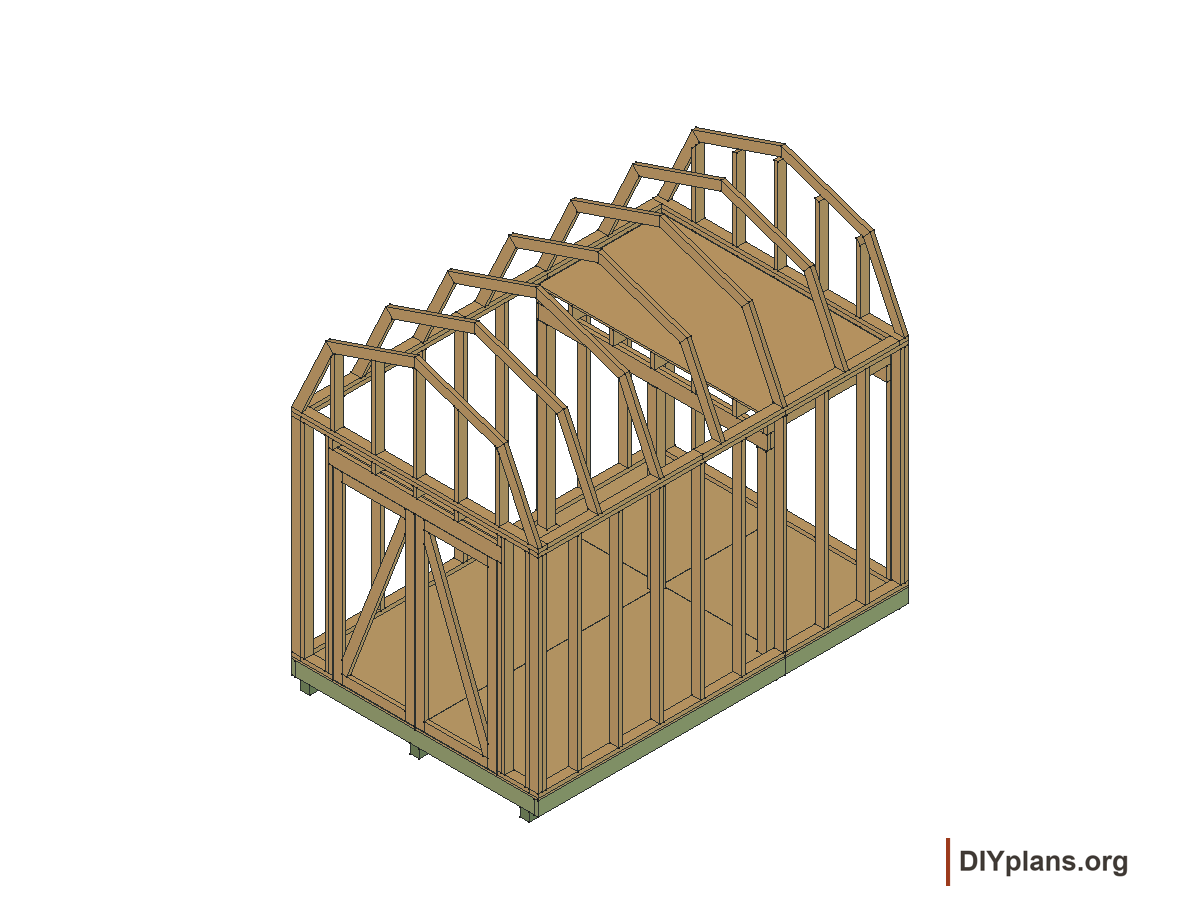 8 by 12 foot gambrel shed, framing and loft