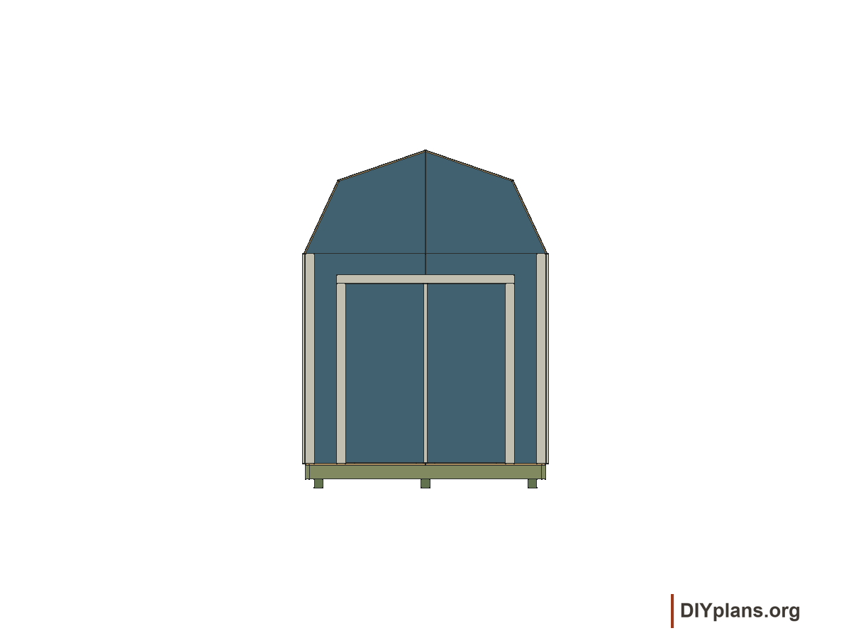 8 by 12 foot gambrel shed, front elevation